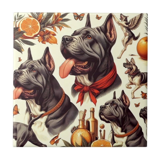 Vintage-Cane-Corso-Illustration Fliese (Vorderseite)