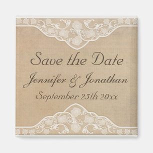 Vintage-Canvas- und Spitzen-Look Save-the-Date-Mag Magnet