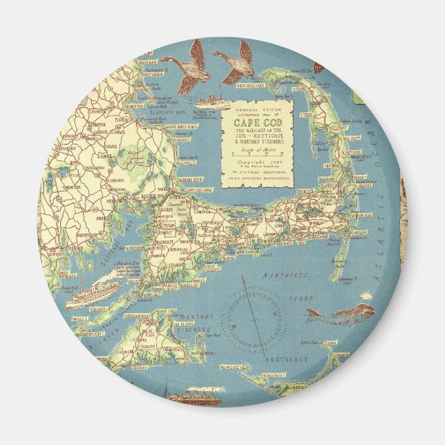 Vintage Cape Cod Map (1940) Magnet (Vorne)