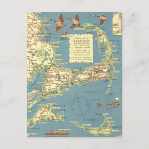 Vintage Cape Cod Map (1940) Postkarte