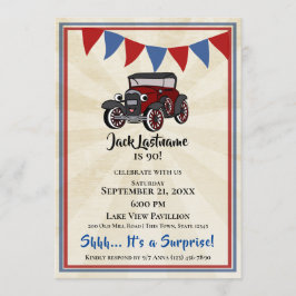 Vintage Car and Bunting Überraschung Geburtstag Einladung