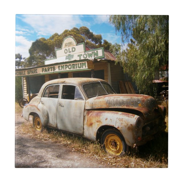 Vintage Car And Garage, Ceramic Tile Fliese (Vorderseite)