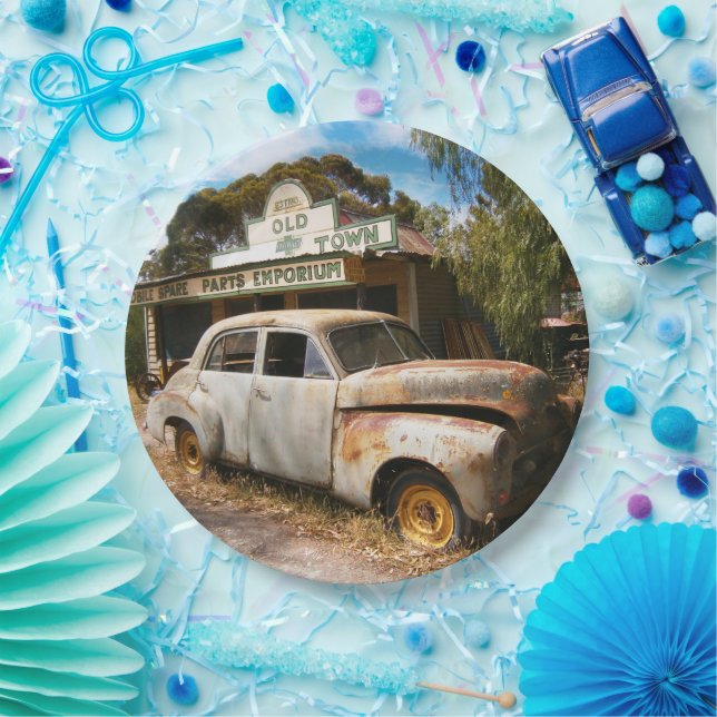 Vintage Car and Garage, Papier Teller (Party)