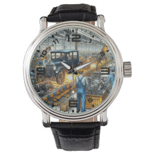 Vintage Car Assembly Line Watch Armbanduhr