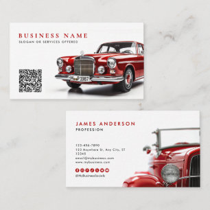 Vintage Car/Auto QR Code & Social Media Icons Visitenkarte
