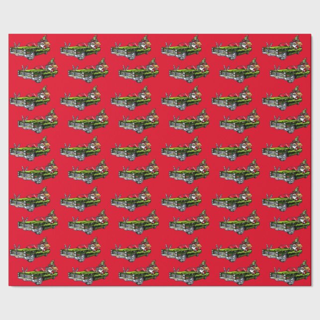 Vintage Car Black Santa! Geschenkpapier (Saum)