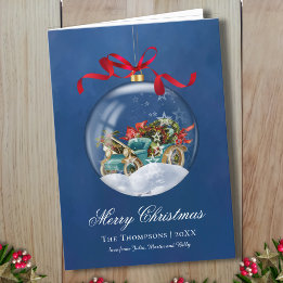 Vintage Car Blue Christmas Feiertagskarte