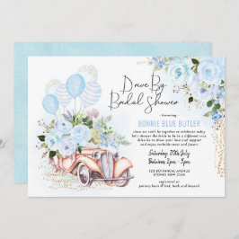 Vintage Car Blue Floral Drive by Brautparty Einladung