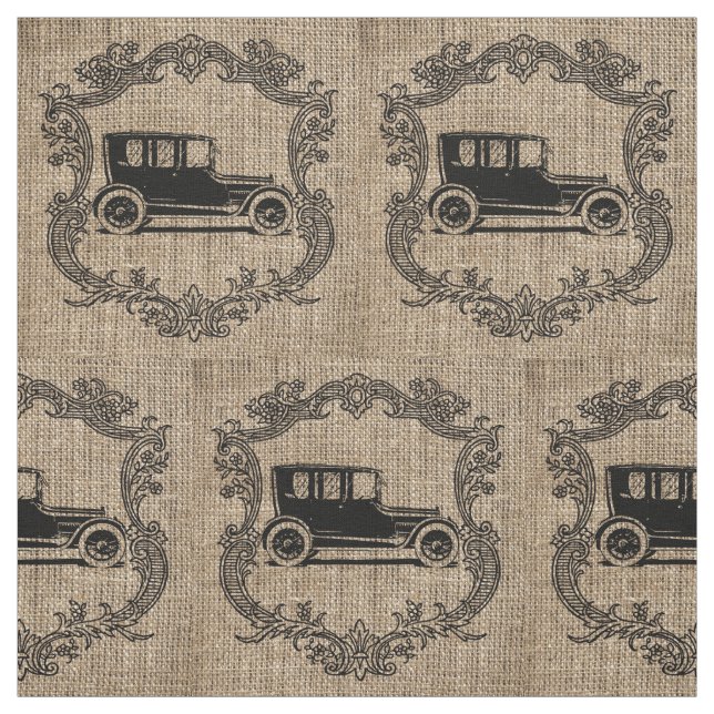Vintage Car Burlap Stoff (Muster)