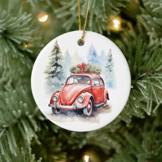 Vintage Car Christmas Keramik Ornament (Baum)