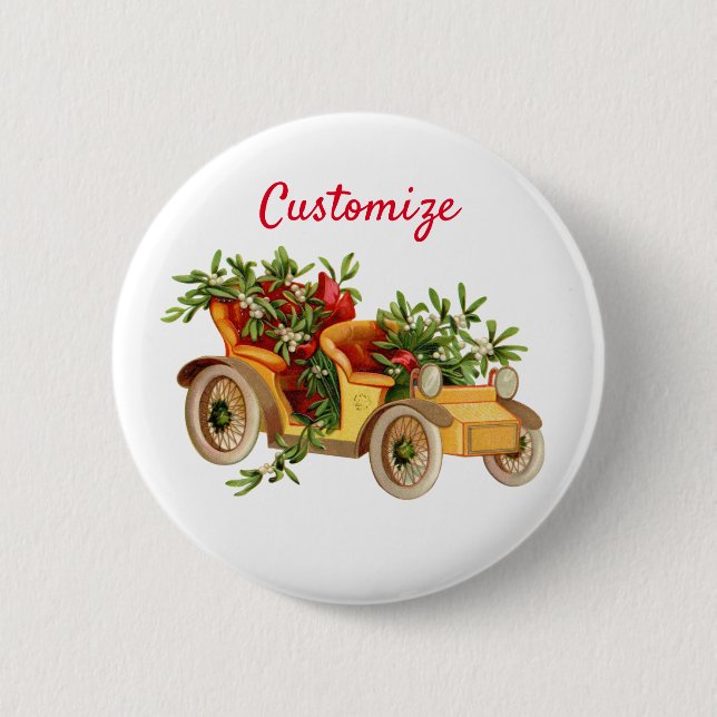 Vintage Car Christmas Mistletoe Thunder_Cove Button (Vorderseite)