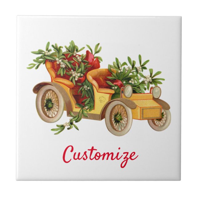 Vintage Car Christmas Mistletoe Thunder_Cove Fliese (Vorderseite)
