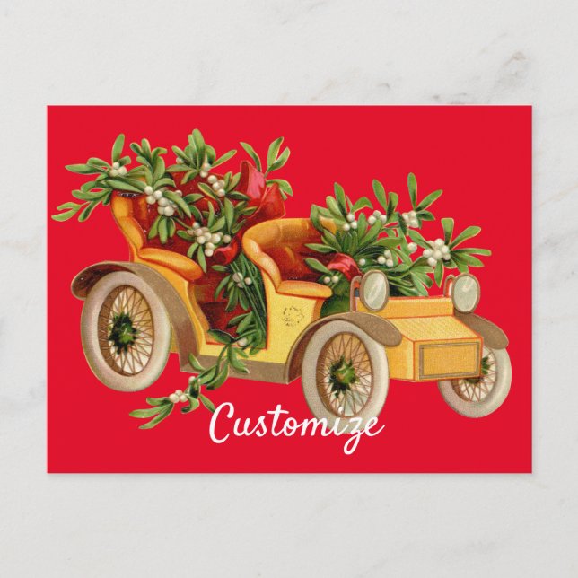 Vintage Car Christmas Mistletoe Thunder_Cove Postkarte (Vorderseite)