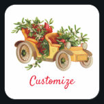Vintage Car Christmas Mistletoe Thunder_Cove Quadratischer Aufkleber<br><div class="desc">Vintage Auto Weihnachtsgeschenk anpassen,  um personalisieren,  indem Sie Ihren Namen auf eine beliebige Hintergrundfarbe ändern</div>