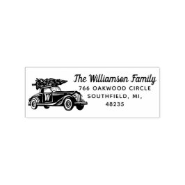 Vintage Car Christmas Tree Monogram Adresse Gummistempel