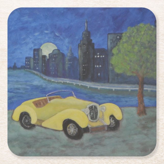 Vintage Car City Scene Party Untersetzer (Vorderseite)