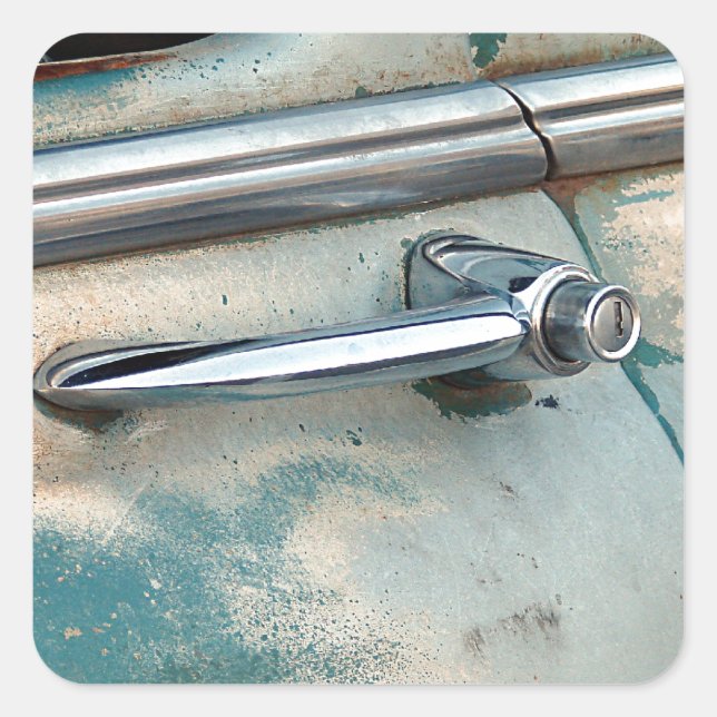 Vintage Car Door Quadratischer Aufkleber (Vorderseite)