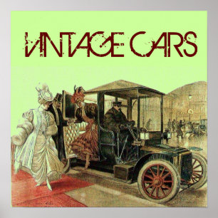 VINTAGE CAR, ELEGANTE LADIEN CLASSIC AUTO Red Gree Poster