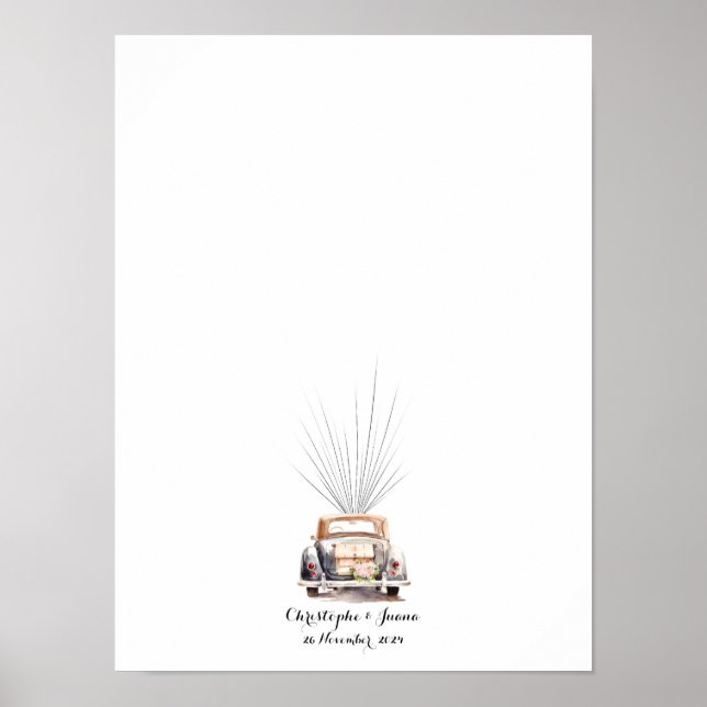 Vintage Car Fingerprint Balloon Wedding Guest Book Poster (Vorne)
