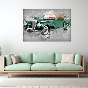 Vintage Car Green Timeless Automobile Art Poster