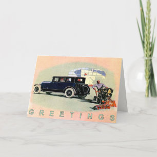 Vintage Car Greetingcard mit alter Lincoln Karte
