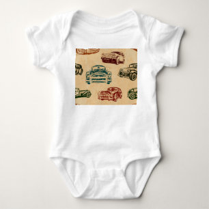 Vintage Car Illustration Hintergrundmuster Baby Strampler
