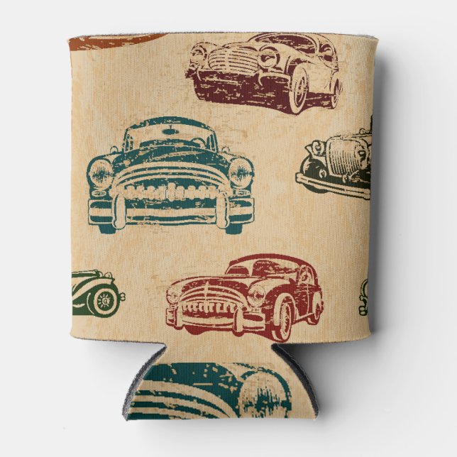 Vintage Car Illustration Hintergrundmuster Dosenkühler (Vorderseite)