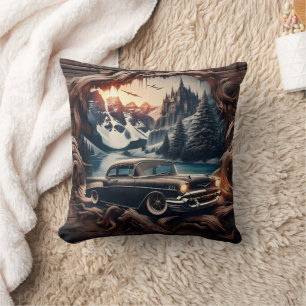 Vintage Car Im Fünfspänner über den Gotthard Kissen