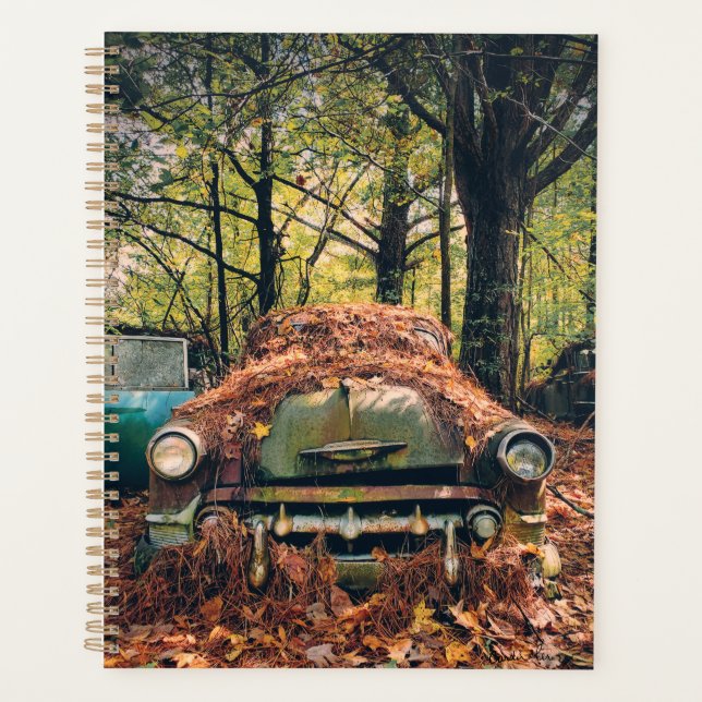 Vintage Car im Herbst Leaves Planer (Vorderseite)