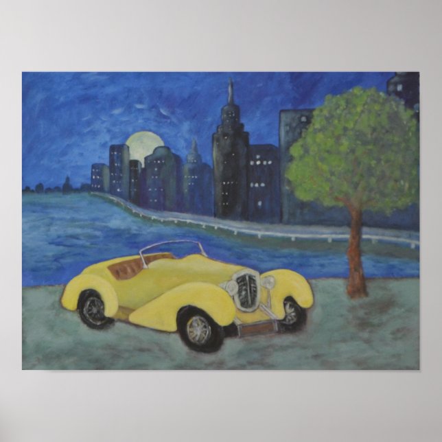 Vintage Car im Stadtplaner Poster (Vorne)