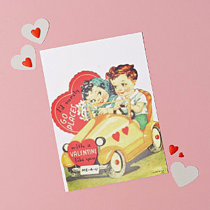 Vintage Car Kinder Valentinstag Valentine Mitteilungskarte