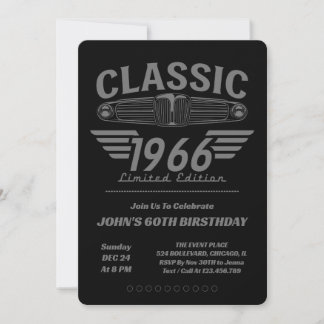 Vintage Car Lover 1966 Made in 1966 60th Birthday Einladung