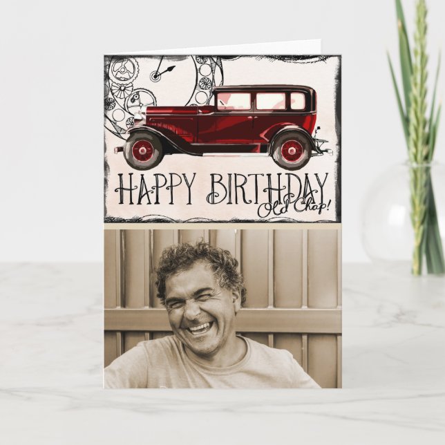 Vintage Car Lover | Happy Birthday Old Chap Foto Karte (Vorderseite)