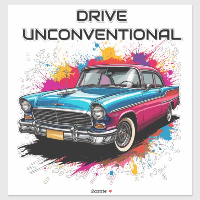 Vintage Car mit farbenprächtigen Paint Splash Aufkleber (Blatt)