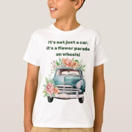 Vintage Car mit Frühlingsfarbe Blume in grün T-Shirt