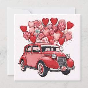 Vintage Car mit Valentinstag Feiertagskarte