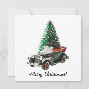 Vintage Car mit Weihnachtsbaum Feiertagskarte