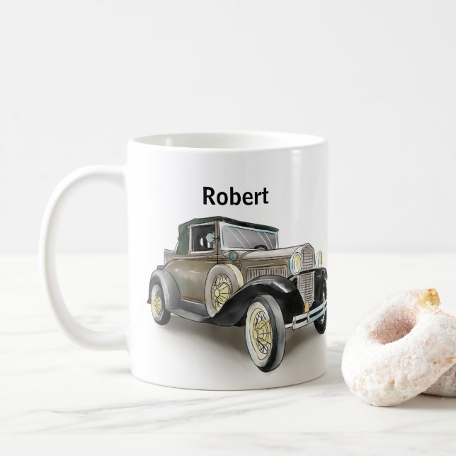 Vintage Car - Name hinzufügen - Kaffee-Tasse Kaffeetasse (Mit Donut)