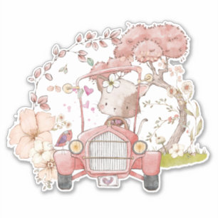 Vintage Car Niedlich Cat Foliage Baby Girl Aufkleber