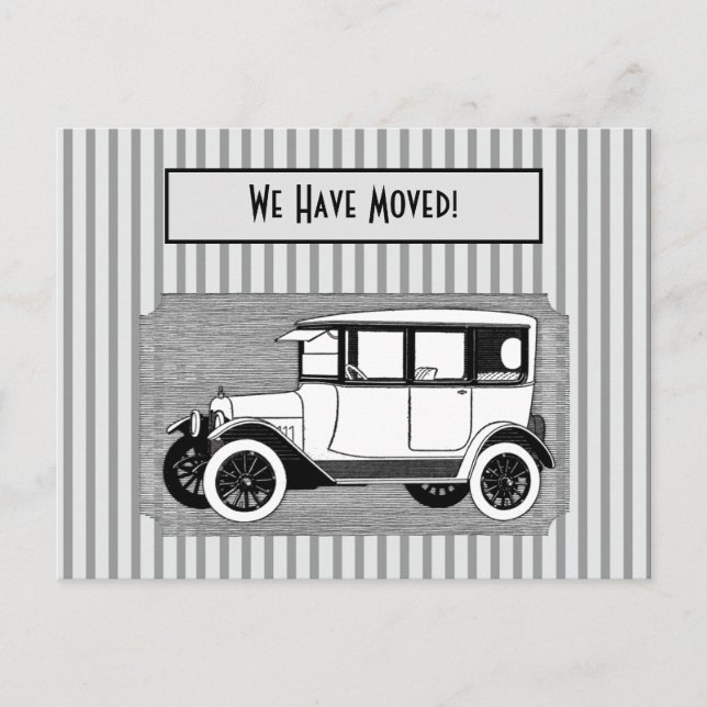 Vintage Car on Gray Streifen Änderung der Adresse Ankündigungspostkarte (Vorderseite)