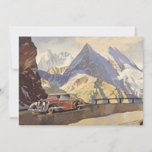 Vintage Car on Mountain Road im Winter mit Schnee