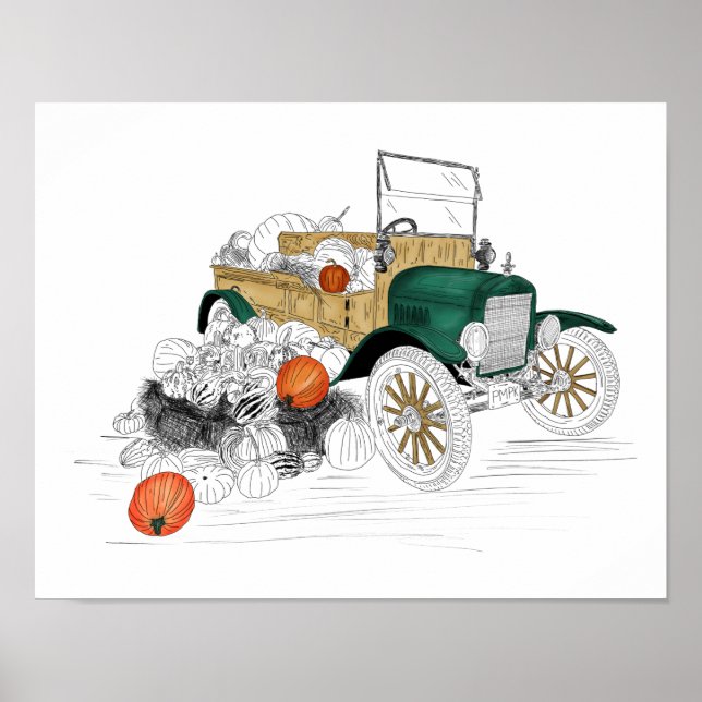 Vintage Car Pumpkin Harvest Poster (Vorne)