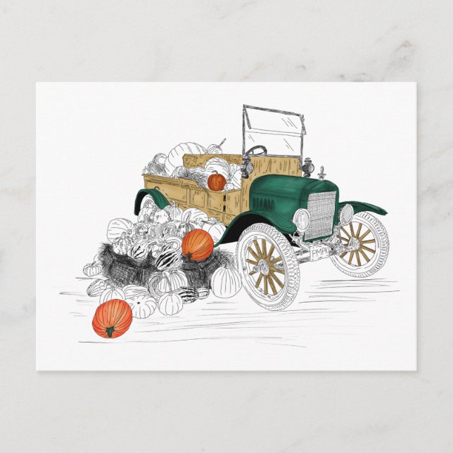 Vintage Car Pumpkin Harvest Postkarte (Vorderseite)
