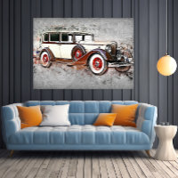 Vintage Car Red & White Timeless Automobil Art