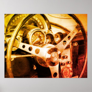 Vintage Car Steering Dashboard Alte Gages Dials Poster