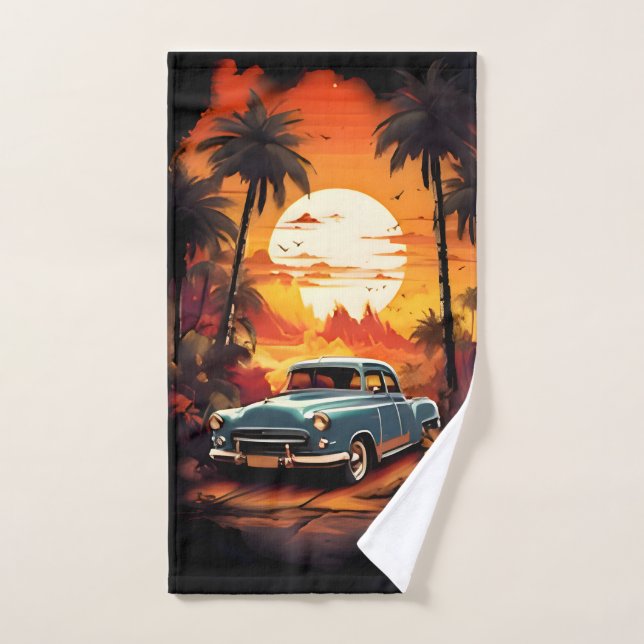Vintage Car Sunset - Geschenk für Autoverliebhaber Badhandtuch Set (Handtuch)
