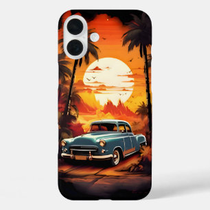 Vintage Car Sunset - Geschenk für Autoverliebhaber iPhone 16 Plus Hülle