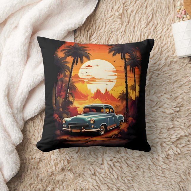 Vintage Car Sunset - Geschenk für Autoverliebhaber Kissen (Decke)