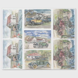 Vintage Car Szenen Geschenkpapier