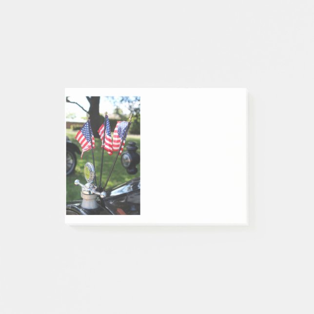 Vintage Car und American Flag Post Notiz (Vorderseite)